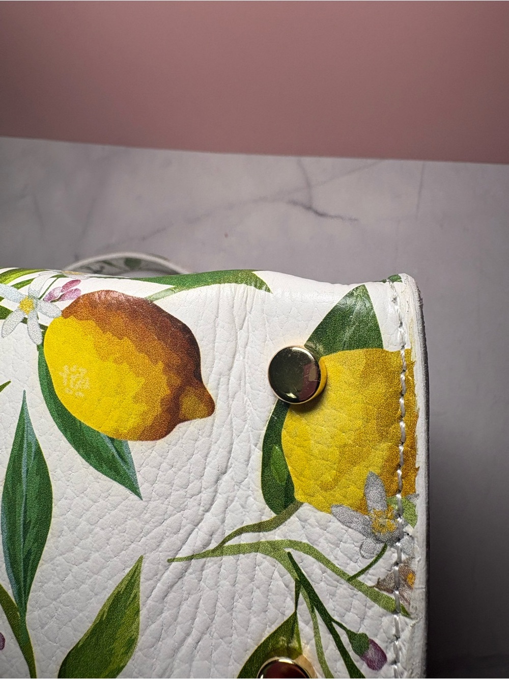 🍋 Lemon Print Made In Italy Small Top Handle Crossbody Bag - Picture 8 of 13
